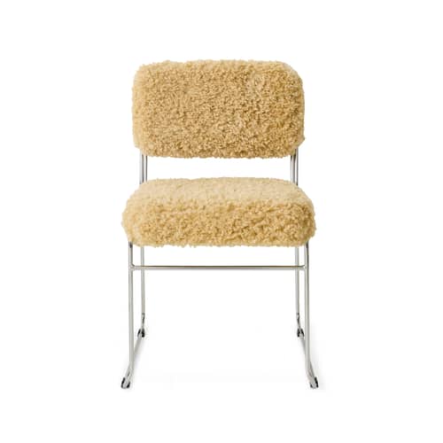 Chaise rembourrée Endless - HK LIVING - Beige doré (tissu bouclette) - Acier chromé, Mousse, Tissu polyester