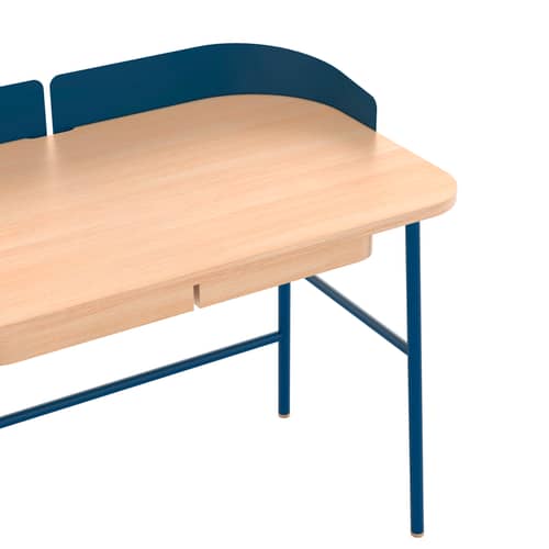 Victor Desk blue natural wood oak & blue metal / L 100 x D 59 cm - Hartô - Matt blue / Oak - Lacquered metal, MDF veneer oak
