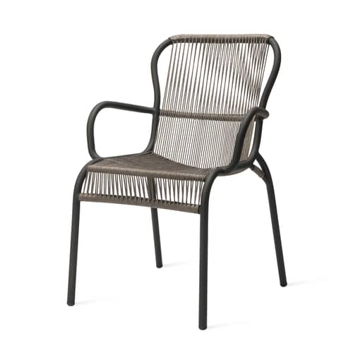 Fauteuil de repas empilable Loop tissu gris / Corde polypropylène tissée main / Seconde vie - Vincent Sheppard - Gris Fossile - Aluminium thermolaqué, Corde polypropylène
