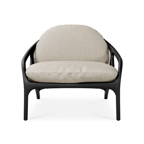 Fauteuil rembourré Vime OUTDOOR - MORPHO - Beige / Teck noir - Cordons polypropylène, Mousse à séchage rapide, Teck massif, Tissu outdoor