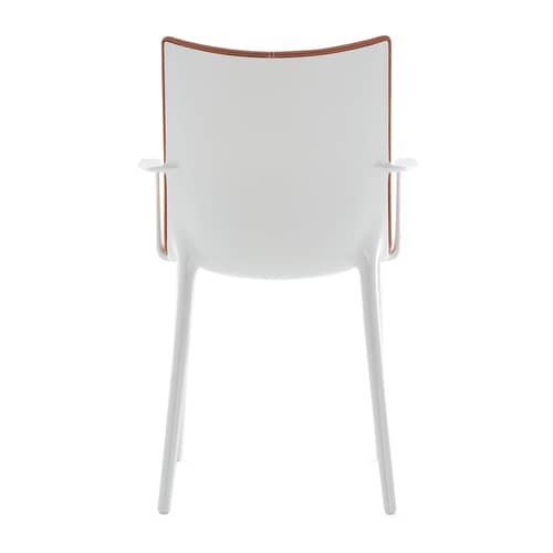 Gepolsterter Stuhl H.H.H leder braun / Pflanzlich gegerbtes, recyceltes Leder - Kartell - Weiß / Leder Cognacleder - Leder, recycelt, Recyceltes Polyurethan, Recyceltes thermoplast. Technopolymer