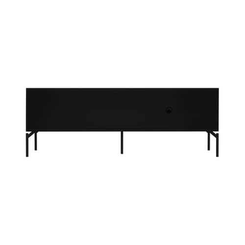 Meuble TV Met bois noir / L 160 x H 60 cm - NOO.MA - Noir volcan - Acier, Mélamine, Verre texturé