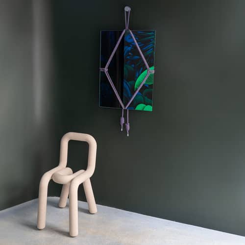 Miroir mural Shibari Rectangle verre bleu / L 50,5 x H 69 cm - Moustache - Bleu - Corde, Hêtre, Verre