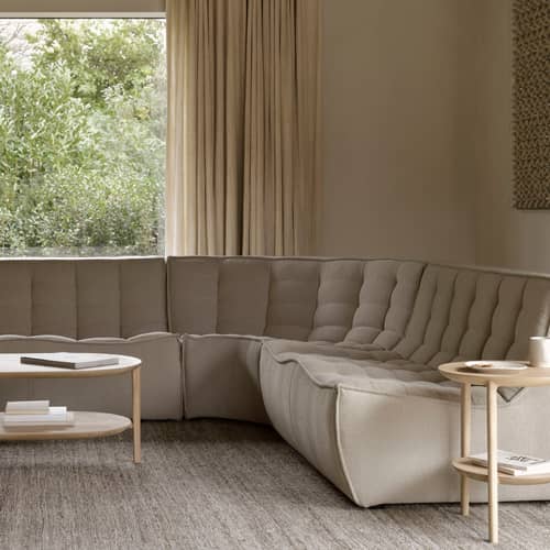 Ecksofa N701 textil beige / Abgerundetes Eckmodul 90° - B 120 cm / Recycelte Baumwolle - Ethnicraft - Naturfarben Eco (Recycelte Baumwolle) - Hochdichter PU-Schaum, Holz, Recycelte Baumwolle