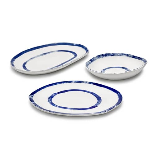 Plat de service The Line-up céramique bleu / Ovale - 34 x 21 cm - Serax - Blanc & bleu - Grès émaillé