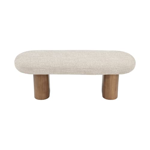 Gepolsterte Bank Popa textil beige / L 132,5 cm - NV GALLERY - Beige / Nussbaum - Gebeizte Massiveiche, Schaumstoff, Tissu Tweed