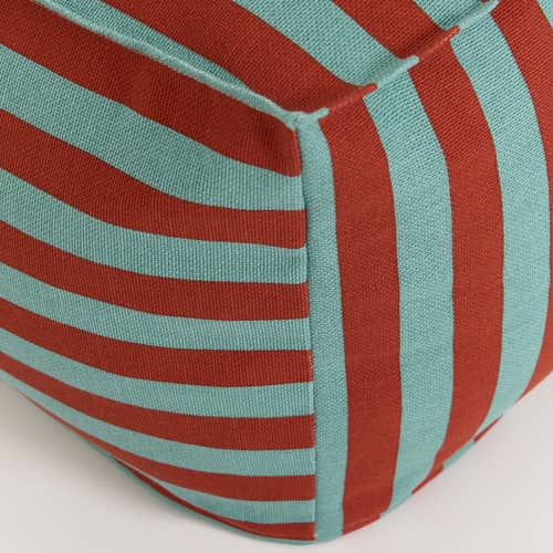 Pouf Otto tissu rouge / Repose-pieds - 55 x 55 cm - NOBODINOZ - Rouge & vert / Rayé - Coton bio, Polystyrène expansé