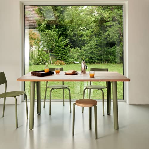 Sgabello Lou metallo verde / H 45 cm - Rovere eco-certificato - TIPTOE - Verde cachi - Acciaio termolaccato, Rovere massello eco-certificato