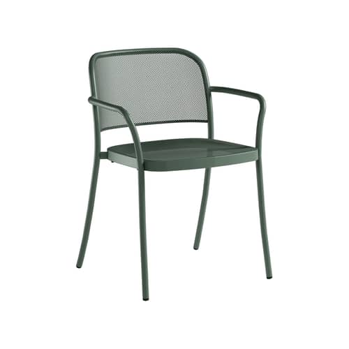 Stapelbarer Sessel Café metall grün - Emu - Dunkelgrün - Stahl, Stahlgitter