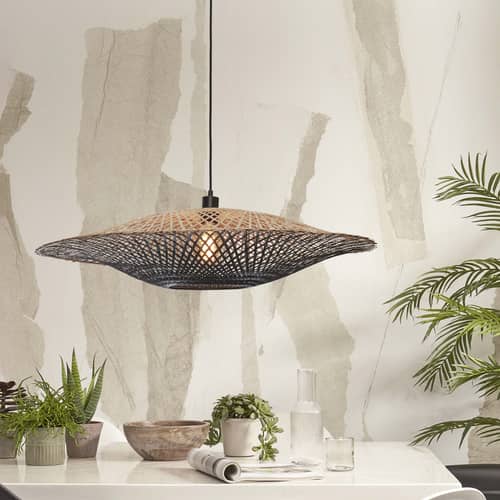 Suspension Kalimantan   / bambou / Ø 87 x H 20 cm - GOOD&MOJO - Noir / Dos naturel - Bambou tressé, Fer