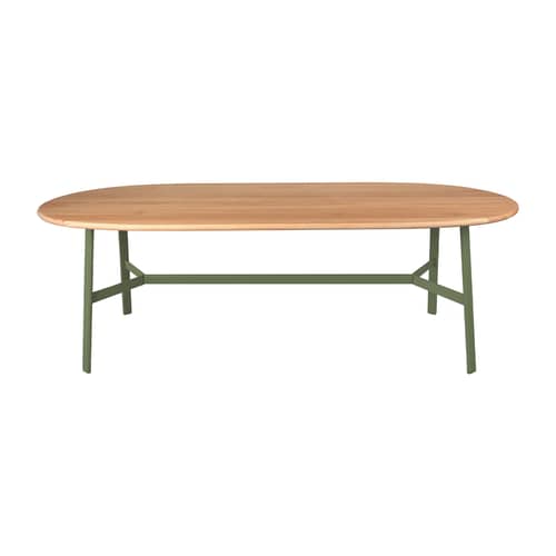 Table ovale So\'O bois vert / 220 x 95 cm - 9 à 10 personnes - Fermob - Cactus / Chêne naturel - Acier, Chêne massif