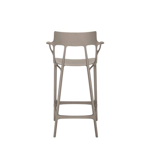 Tabouret de bar A.I plastique gris / 65 cm - Conçu par intelligence artificielle - Recyclé / Seconde vie - Kartell - Gris - Technopolymère thermoplastique recyclé