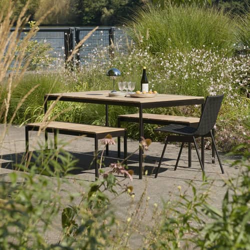 Banc Ville AV27 bois naturel / L 110 cm - &tradition - Banc / Noir chaud - Acier, Teck