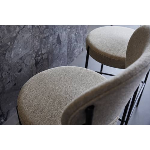 Chaise de bar rembourrée Series 430 tissu gris / H 65 cm - Verner Panton, 1967 - Verpan - Tissu / Gris clair - Acier inoxydable, Mousse, Tissu