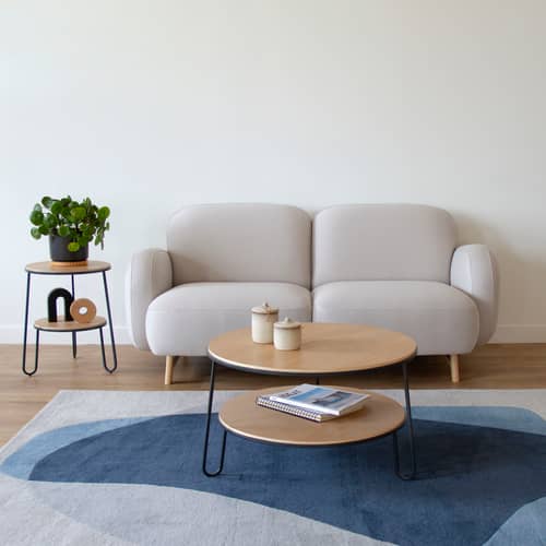 Couchtisch Eugénie Small holz grau / Ø 70 cm x H 40 cm - Hartô - Schiefergrau - eichenfurnierte Holzfaserplatte, lackierter Stahl