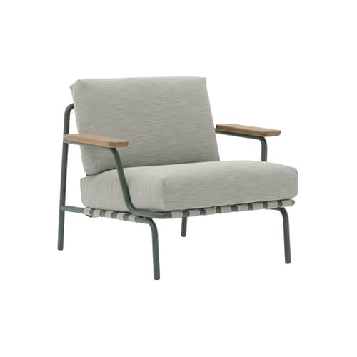 Fauteuil rembourré Settle tissu gris - Muuto - Vert foncé / Tissu gris clair (Ribbed Weave 2) - Acajou, Acier, Mousse, Sangle polyester, Tissu d\'extérieur