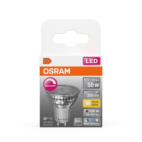 Lampadina LED GU10 dimmerabile Spot PAR16 vetro trasparente / 4,7 W (= 50 W) - Bianco caldo - Osram - Trasparente - Vetro
