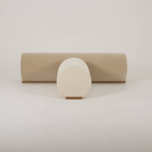 Panca imbottita Galerie Vivienne tessuto beige legno naturale / L 155 cm - Esclusiva - Lelièvre Paris - Sabbia/Frassino miele - Espanso, Frassino, Tessuto