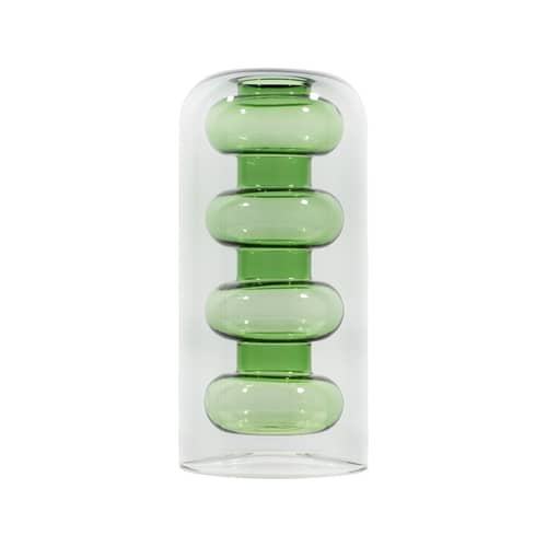 Vase Bump Tall vert / Ø 13 x H 27 cm - Verre soufflé - Tom Dixon - Gris fumé & vert - Verre borosilicate soufflé