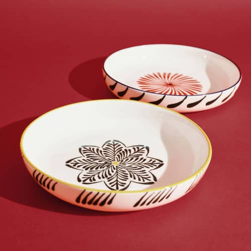 Set de 4 assiettes creuses Bazaar / Ø 21 cm - Serax - Vert & jaune - Grès
