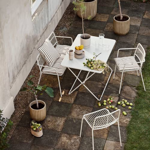 Banc avec dossier Eden métal beige / L 115 cm - BROSTE COPENHAGEN - Gris-beige - Acier thermolaqué