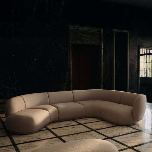 Divano modulabile Rico tessuto beige / Modulo centrale - Ferm Living - Centrale - Espanso, Legno, Tessuto bouclé