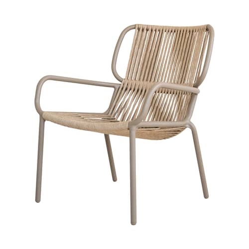 Fauteuil bas Ribbon Lounge beige / Corde polypropylène - Vincent Sheppard - Sable / Taupe - Aluminium thermolaqué, Corde polypropylène