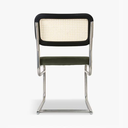 Gepolsterter Stuhl Uberto faser grün / Rattan-Geflecht - NV GALLERY - Flaschengrün (Velours) / Schwarzesche - Esche massiv, Rattan-Geflecht, Velours