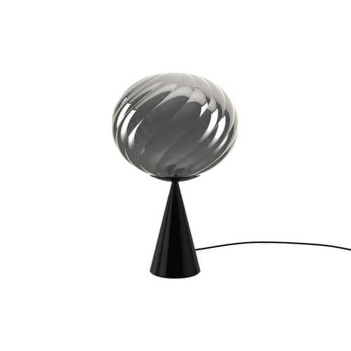 Lampe de table Whirl Cone Fat / LED - Ø 30 cm - Tom Dixon - Argent / Pied noir - Acier, Polycarbonate semi-métallisé