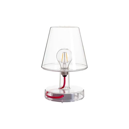 Lampe sans fil rechargeable Transloetje plastique transparent / LED - Ø 16 x H 25 cm - Fatboy - Transparent / Câble rouge - Polycarbonate