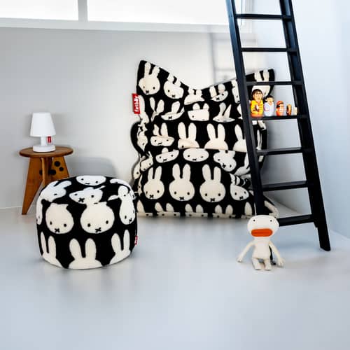 Pouf Original Slim Teddy x Miffy / 155 x 120 cm - Tissu duveteux - Fatboy - Motif Miffy / Noir & blanc -  Micro-billes EPS, Tissu peluche