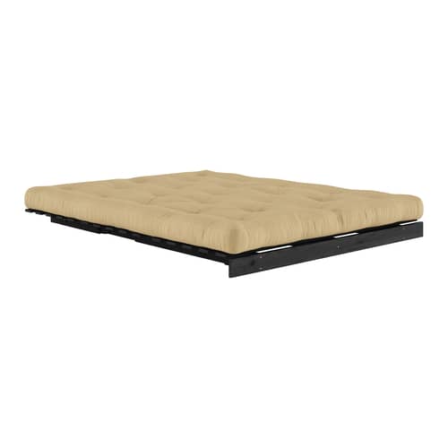 Schlafcouch Roots holz beige / B 160 cm - 3 Positionen / Schwarz Struktur - KARUP - Gold Beigegold 758 / Schwarz - FSC-zertifizierte, lackierte Massivkiefer, Gewebe, Recycelte Mischfasern, Schaumstoff