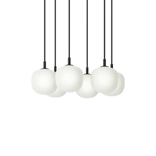 Suspension Rime verre / 6 globes - Ø 12 cm - Muuto - Noir - Aluminium verni, Verre soufflé bouche
