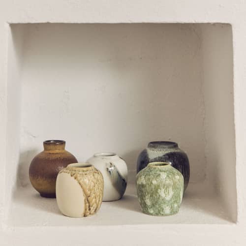 Set de 5 mini vases 70s céramique - HK LIVING - Multicolore - Grès émaillé