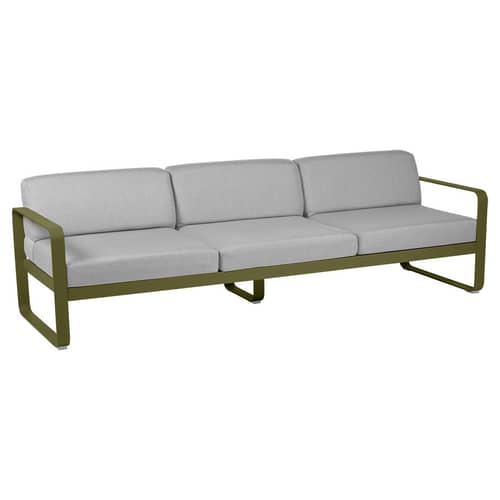 Canapé de jardin 3 places Bellevie   / L 235 cm - Tissu gris flanelle - Fermob - Pesto / Tissu gris flanelle - Aluminium laqué, Mousse polyuréthane HR, Tissu acrylique