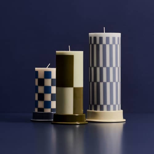 Bougie bloc Column cire multicolore / Ø 7 x H 20 cm / Seconde vie - Hay - Vert clair / Vert kaki - Huile, Stéarine