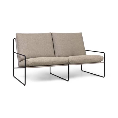 Canapé de jardin 2 places Desert tissu beige / L 156 cm - Ferm Living - Sable foncé (tissu Dolce) / Noir - Acier, Mousse polyuréthane, Ouate de polyester, Tissu