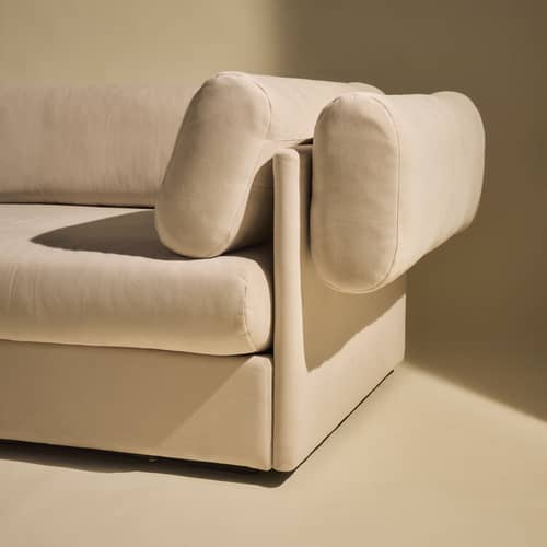 Canapé droit Elogio tissu blanc / 3 places - L 270 cm / Réédition 1974 - Gubi - Blanc cassé (tissu Fustagno 001) - Contreplaqué, Mousse, Tissu