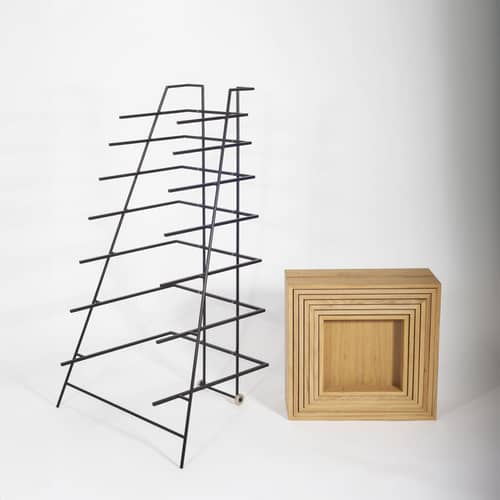 Cassettiera Sutoa legno naturale / Rotelle - L 67 x P 53 cm x H 116,5 cm - Frama  - Rovere naturale e nero - Acciaio, Massello di quercia oliato