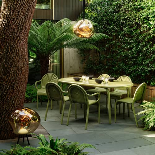 Fauteuil empilable Groove métal vert - Tom Dixon - Vert mousse - Aluminium