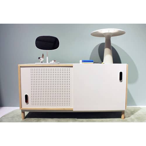 Buffet Kabino métal bois blanc / Meuble TV - L 114 cm - Normann Copenhagen - Blanc & frêne - Aluminium laqué, Frêne, MDF