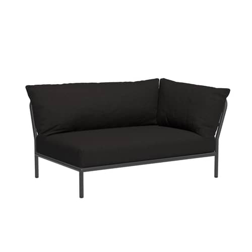 Modulares Gartensofa Level 2 textil grau schwarz / Weiche Rückenlehne - Eckmodul rechts - L 139 x T 92,5 cm - Houe - Graphitschwarz (Stoff Heritage) - Polyurethan-Schaum, Sunbrella Heritage Stoff, thermolackierter Stahl