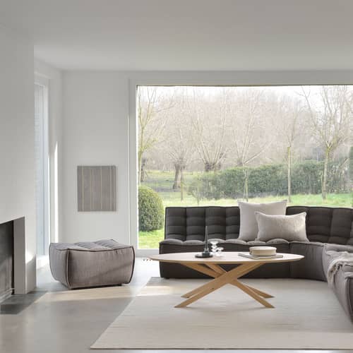 N701 Pouf textile grey / UK version - 70 x 70 cm - Ethnicraft - Dark grey (UK residential flame retardant) - Fabric, High-density PU foam, Wood