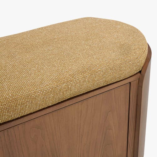 Banc à chaussures Noemia holz gelb / Ablage für Schuhe – L 140 cm - NV GALLERY - Gelb-braun / Nussbaumfarben - Gebeiztes Eschenfurnier, Schaumstoff, Tissu Tweed
