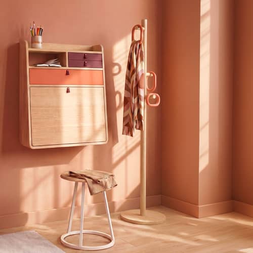 Portemanteau sur pied Fernand bois orange / H 180 cm - Hartô - Corail épicé - Frêne massif, MDF