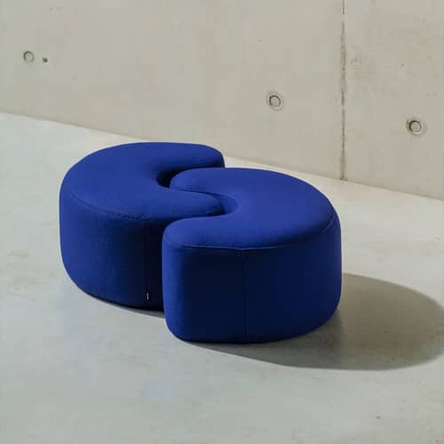 Pouf Ü tissu bleu / 60 x 50 x H 30,5 cm - NOO.MA - Myrtille douce (laine) -  Ouate, Aggloméré, Mousse, Tissu