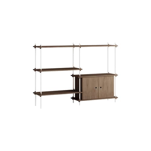Regal Shelving System – s.115.2.C holz braun / B 162 x H 115 x Prof. 35 cm - MOEBE - Eiche geräuchert / Weiß - MDF Eichenfurnier, Stahl