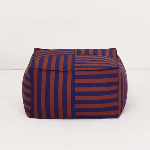 Pouf Otto tissu bleu / Repose-pieds - 55 x 55 cm - NOBODINOZ - Rouge brun & bleu encre - Coton biologique, Polystyrène expansé