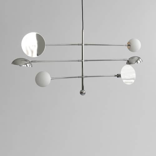 Sahn Pendant metal silver / Unit - W 125 x H 58 cm - 101 COPENHAGEN - Chromed - Chromed metal, Opal Glass