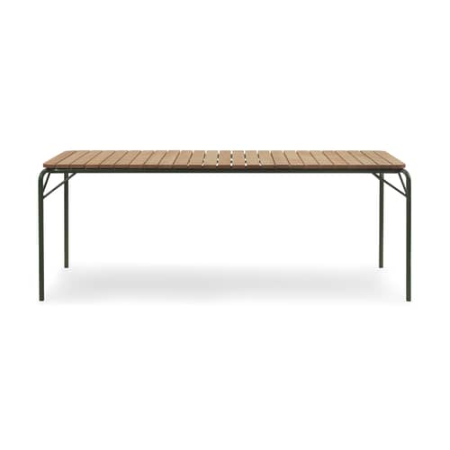 Table rectangulaire Vig Wood bois naturel / 90 x 200 cm - Normann Copenhagen - Vert foncé / Bois - Acier thermolaqué, Bois de robinier huilé